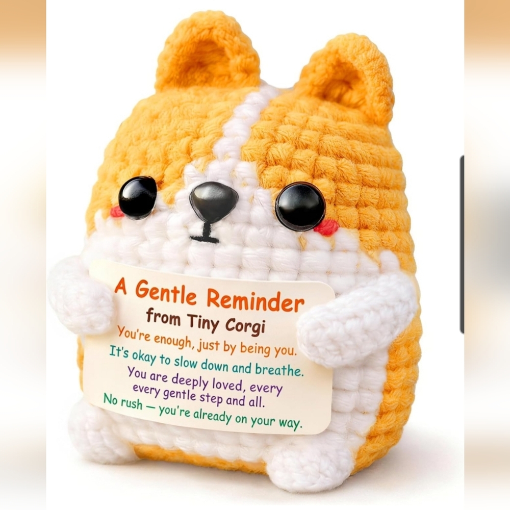 Tiny Corgi Plush Motivational Reminder - Yellow & White Crochet